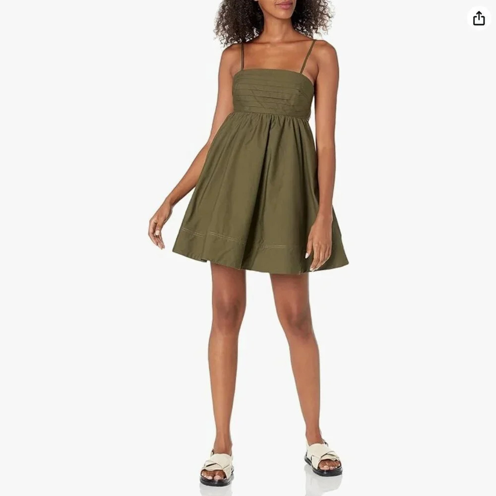 Moon River Pleated Cut-Out Tie Back Smocked Mini Dress Olive Green Size Medium